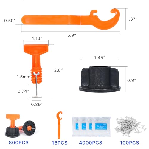 Reusable 1/16" Tile Leveling System Kit (800pcs) w/ 4000 1/8" Cross Spacers + 16 Wrenches & 100 Steel Pins - Professional Floor Installation Tools(800, 1/8) - Image 3