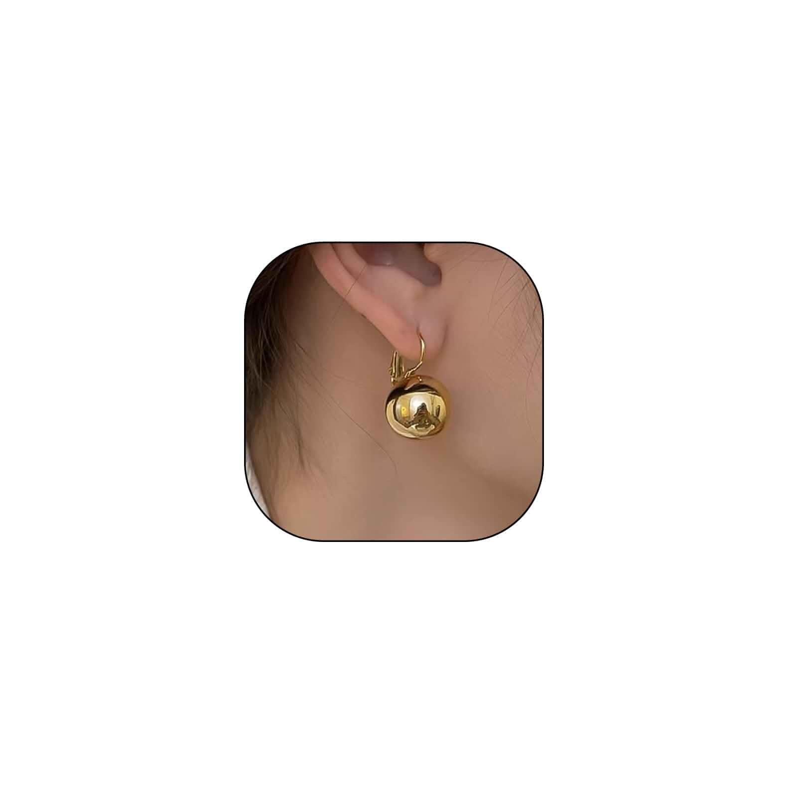 Chunky Gold Ball Drop Earrings for Women Round Statement Hoop Earrings Leverback,chunky,bead,everyday,jewelry,lightweight,silver,geometric,dangle,accessories,metal,party,gifts,anniversary,prom
