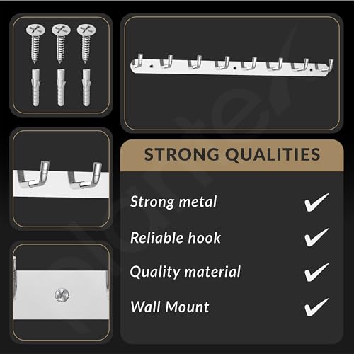 Image of Plantex Wall Hooks for Hanging Cloth /Stainless Steel Towel Hangers /Bathroom Robe Hooks /Door Hangers /Wall Hook Rack /Hook Rail for Hanging Keys - 8 Hooks (Pack of 3, Chrome)