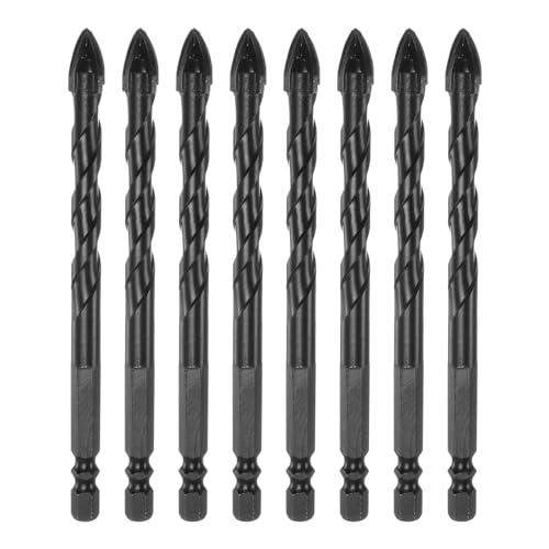 QUARKZMAN 8pz Punte per Trapano per Calcestruzzo e Muratura 10mm (3/8) in Carburo di Tungsteno Cromato a Punta Lunga a Croce per Piastrelle Ceramica, Mattoni, Vetro, Plastica, Legno, Nero
