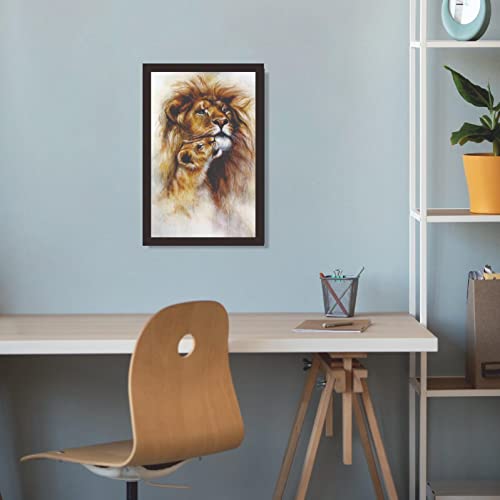 Image of Mad Masters Lion Wild Animal Painting Aesthetic Hanging Photo Frame Decorative Item Home Decoration and Wall Decor for Living Room and Bedroom (MM 1104, 30.5L x 20.3W cm, Paper, Without Plexi Glass)