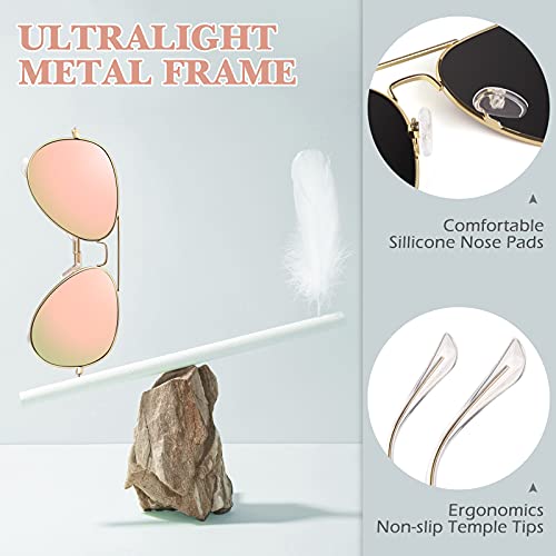 CGID Pilot Sunglasses for Women Polarized UV400 Protection 58MM Pilot Ladies Metal Shades 2 Pack Gold Frame Pink Grey Lens3