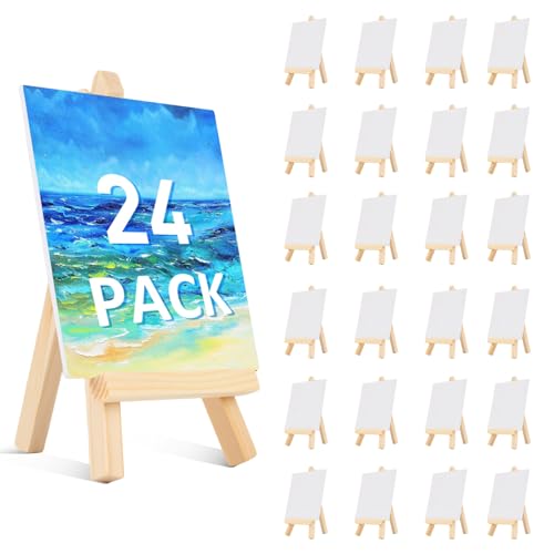 24 Pcs 5 Inch Mini Wood Display Easel Small Wooden Easel Stand Art Craft Painting Triangle Stand Canvas Holder for Card Artist Photos Tabletop