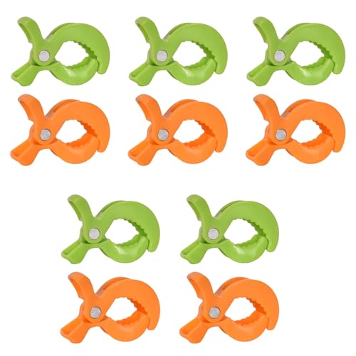 Universal Kinderwagen Klammern 10 Stück, Klammern Kinderwagen, Kinderwagen Haken/Clips zur Befestigung von Spielzeug, Sonnenschutz Kinderwagen, Premium Buggy Zubehör, Grün + Orange