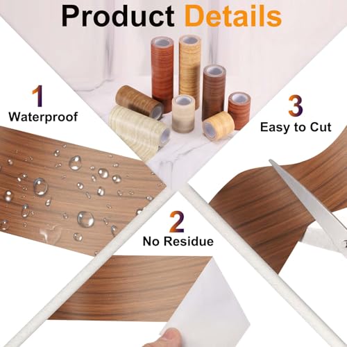 Image of PATIKIL Wood Grain Tape 2 inch x 32 ft, Self-Adhesive Wood Texture Repair Tape Realistic Wooden Effect Patch for Furniture Cabinets Floor Walls, Brown