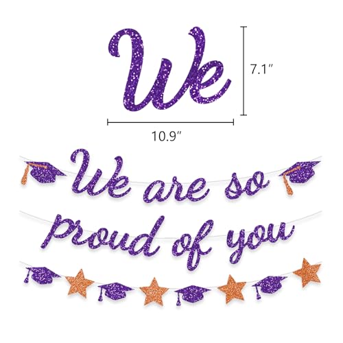 Image of We Are So Proud Of You Banner Graduation Party Decorations Glitter Congratulations Class Grad Ideas Purple Orange