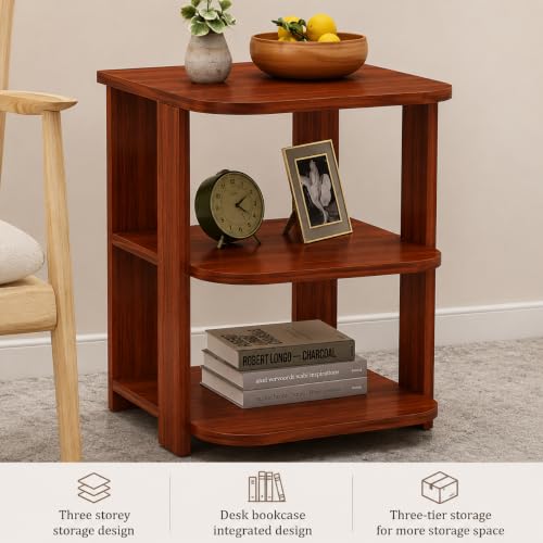 Image of FireBees 3-Tier Wooden Bedside Table | Compact Side Table for Living Room | Sofa Side Table | Nightstand for Bedroom | End Table with Storage Shelves | Corner Beside Table 41x31x51 cm,