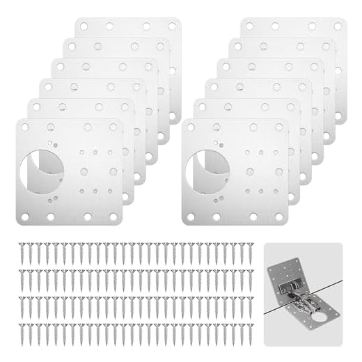 Frevoitna 12 Piezas placas de reparación de bisagras, acero inoxidable placas de soportes puertas armario de cocina, con orificio y 72 tornillos, para muebles de madera