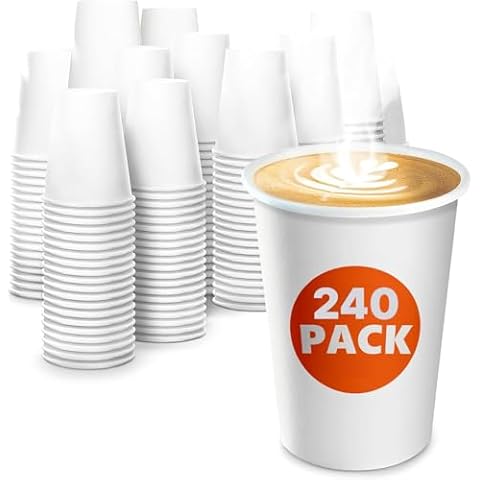 V TOWER 240Pcs Disposable Coffee Cups for Party - Paper Cups Hot Coffee Cups Paper Espresso Cups Disposable Tea Cups - White Paper Cups 12oz Coffee Cups Hot Cups 12 oz Cover