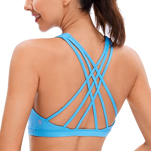 Image of CRZ YOGA Strappy V Neck Sports Bras | Medium Support, Removable Pads, Yoga, Brushed, Criss Cross Back, for Women