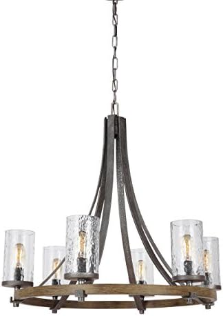 Feiss F3134/6DWK/SGM Angelo Glass Chandelier Lighting with Shades, Iron, 6-Light (31"Dia x 30"H) 360watts