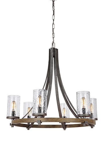 Feiss F3134/6Dwk/Sgm Angelo Glass Chandelier Lighting With Shades, Iron, 6-Light (31"Dia X 30"H) 360Watts #TOP3