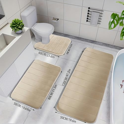 3-teiliges rutschfestes, dickes Memory-Foam-Badematten-Set, ultraweich, burgunderrot, Badteppiche für Badezimmer, saugfähige und langlebige Duschbodenmatten – Bild 4