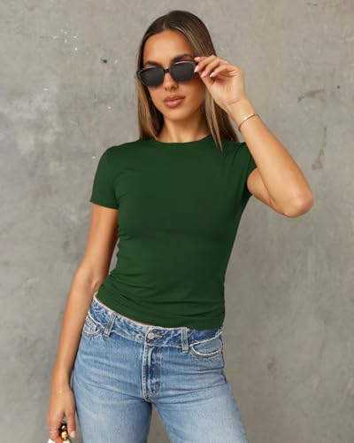 Image of Abardsion Women's Casual Basic Slim Fit T Shirts | Summer Clothes 2026 Going Out Crop Tops Short Sleeve Crew Neck Ladies Tees