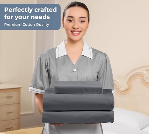 Image of ROYALE LINENS 100% Organic Cotton Twin XL Sheet Set - Percale Weave - 3 Pieces Set - 1 Flat, 1 Deep Pocket Fitted Sheet and 1 Pillowcases - Grey Bed Sheets - Sabanas Twin XL - Crisp Cool (Grey)