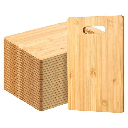 Juego de 12 tablas de cortar de madera de bambú con asas, 12 x 8 pulgadas, tableros para servir, cortar vegetales, carne, pizza y queso miniatura 1