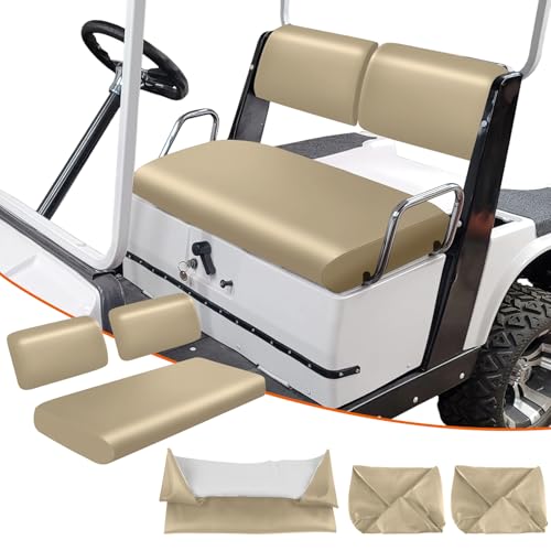 Image of Golf Cart Front Seat Covers Staple On Replacement for Yamaha G11 G14 G16 G19 G20 G21 G22 Golf Cart Seat Beige Micro Fiber Leather Seat Cover