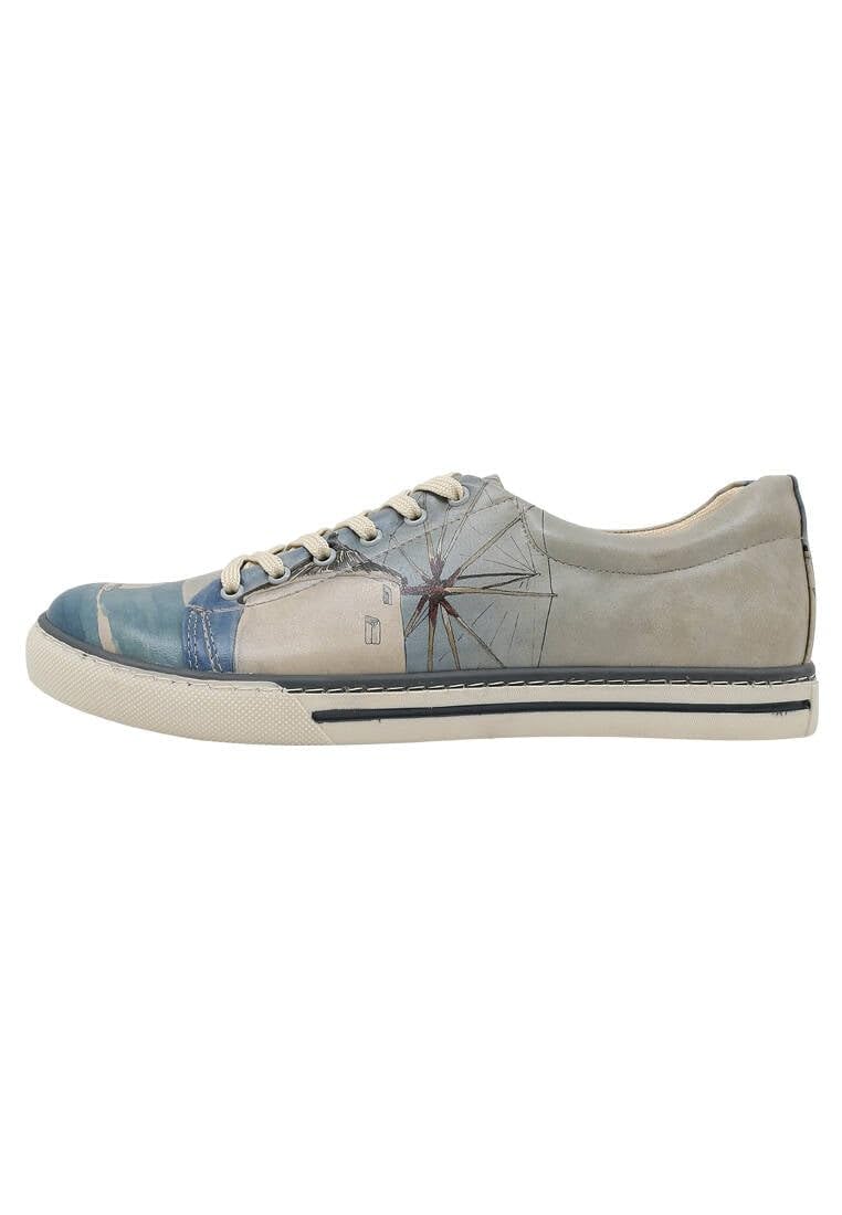 DOGO Homme Cuir Vegan Bleu Baskets - Chaussures de Marche Confortables et Décontractées Faites à la Main, Meet me Halfway Motif