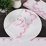 Natural Craft Scalloped Embroidery Cloth Napkins Premium Quality Table Decor Spring and Summer 100% Cotton Reusable Washable Napkin -18 x 18 inch (SL-White Napkin with Blush Pink Edges, Pack of 4)