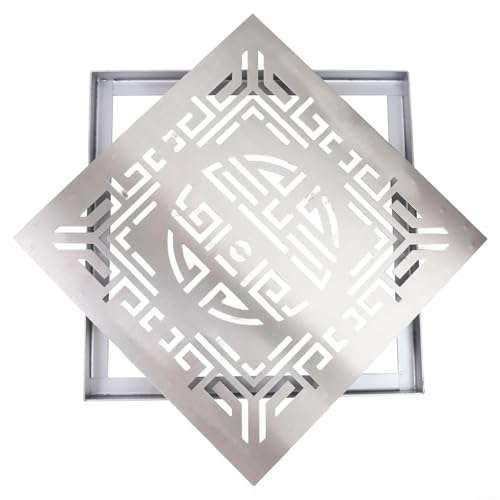 Vibsky Siphon de sol extérieur en acier inoxydable avec cadre, glissant ? Grille d'évacuation d'eau de pluie pour allées, jardins et allées, argenté (300 x 300 x 20 x 2 mm)