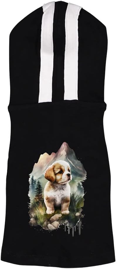 Mountain Design Dog Shirt with Hoodie - Art Print Dog Hoodie - Cute Dog Clothing - Gray White, L