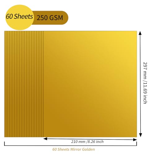 Goldpapier zum Basteln A4 Goldpapier, 60 Blatt 250gsm Metallic Mirror Gold Papier