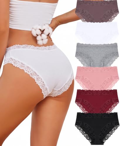 Image of Knowyou Cotton Underwear for Women Cheeky Bikini Womens Underwear Pack Sexy Lace Wasit Hipster Brief Panties for Ladies