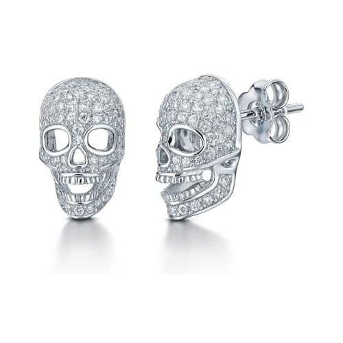 BERRICLE Sterling Silver Skull Bones Stud Earrings for Women, Cubic Zirconia CZ