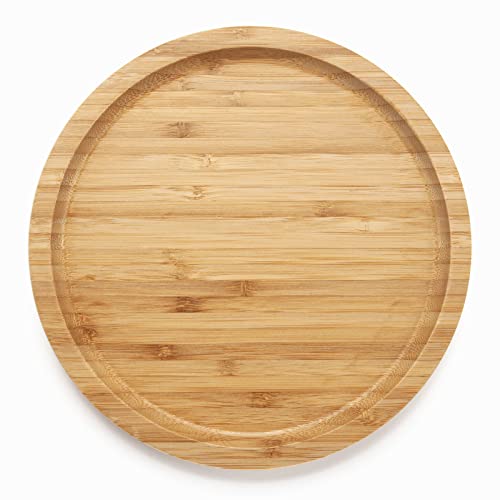 Round Bamboo Tray - Wooden Serving Platter, Charcuterie Board, Decorative Tray for Kitchen & Coffee Table (20 x 20 x 2 cm) - Image 2