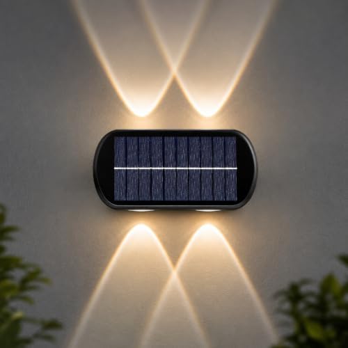 Up & Down Solar Outdoor Wall Light, 4W LED, IP65 Waterproof, Stable Brightness, Auto On/Off, Warm White for Garden, Porch & Balcony