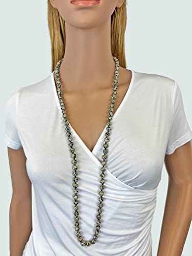 Mgr My Gems Rock! 36 Inch Long 7.5-8Mm Polished-Finish Genuine Dalmatian Jasper Endless Infinity Opera Length Chakra Mala Beaded Strand Necklace For Men Or Women. #TOP3