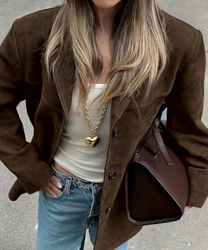RICHTRUE Old Money Aesthetic Winter Suede Jacket Y2k Outerwear Brown Faux Leather Jacket Women Fall Fashion 2025 Trendy4