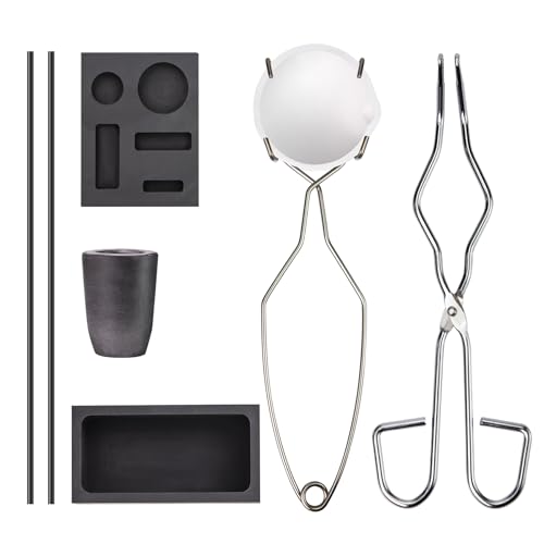 Graphite Torch Melting Casting Kit 8-in-1 Crucibles for Melting Metal Kit All in One Set Ingot Mould Premium Graphite Crucible for Gold Silver Metal Melting