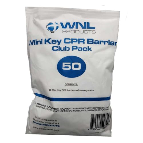 WNL Products WL3110R-50 CPR Keychain Barrier Refill, Plastic Pocket Emergency Face Shield Barrier with Bite Block Refills for CPR Key Chain for First Aid or AED Training (50 Pack)