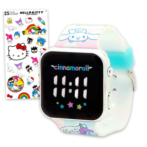 Reloj digital LCD Cinnamoroll Sanrio con pegatinas para niñas