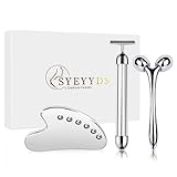 SYEYYDS 3-in-1 Face Massage Tools,Gua Sha Facial Tool 3D Face Massager Roller and T Shape Facial Roller Massager,Massager Kit for Face Body Care，Skin Care Gift Set for Woman