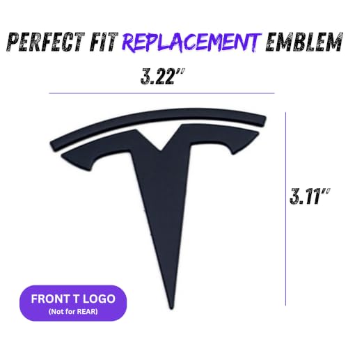 Image of Metal Raised T Logo Frunk Front Emblem Decal Glossy Black with 3M Adhesive for Tesla Model 3 Model Y Highland Juniper (T Logo - Glossy Black)