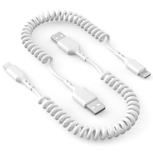Coiled Lightning Cable, 6FT iPhone Charger for Car, 2 Pack [Apple MFi Certified] 6Feet Lightning...