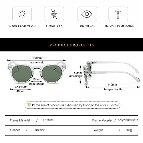 Image of Gleyemor Vintage Polarized Sunglasses for Men Round Sunglasses UV400 Protection Retro Hand-crafted Acetate Frame