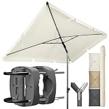 4smile Sonnenschirm Balkon im Set – Sonnenschirm rechteckig 210×140 cm, UV 50+ Sonnenschutz Balkon, mit Halterung am Balkongeländer, höhenverstellbarer Balkonschirm mit Schutzhülle, Beige