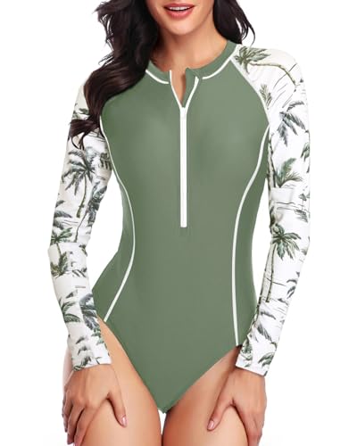 Daci Women Long Sleeve Rash Guard One Piece Swimsuit Zipper Surfing Bathing Suit UPF 50