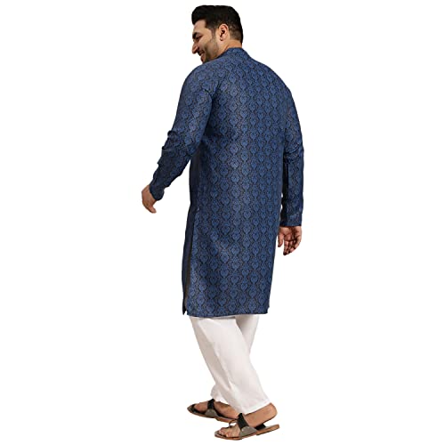 Image of SOJANYA PLUS (Since 1958) Men's Cotton Blend Navy Blue and Black Printed Kurta and White Pyjama Set