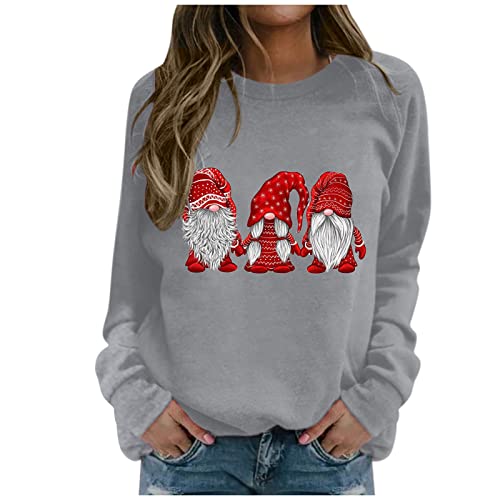 DABAOK Sudadera con capucha grande para mujer, informal, de Navidad, a la moda, de manga larga, para mujer, sudaderas deportivas para mujer, gris, M