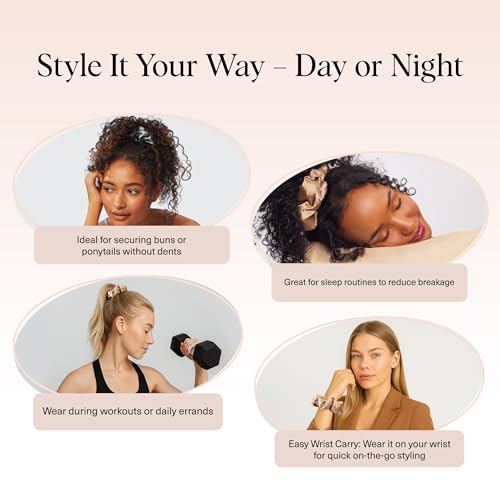 Image of Kitsch Satin Scrunchies for Women - No Crease, Frizz Control | Softer Than Silk Scrunchies Gentle On Hair Scrunchies for All Hair Types | Stylish Hair Accessories - Charcoal & Gold, 2pcs