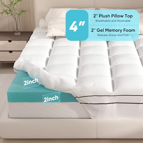 Aivermeil 160*200 Memory Foam Mattress Topper King Size, Dual Layer 4 Inch Mattress Pad,2 Inch Gel Memory Foam Plus 2 Inch Pillow Top Cover thumb #1