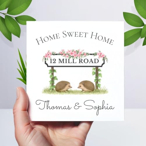 Personalised New Home Card – Hedgehog & Floral Sign Design | Handmade Housewarming Card for Couple, Friend or Family – Welcome to Your New Home Gift - Cosy Home Interiors Personalised New Home Card – Hedgehog & Floral Sign Design | Handmade Housewarming Card for Couple, Friend or Family – Welcome to Your New Home Gift