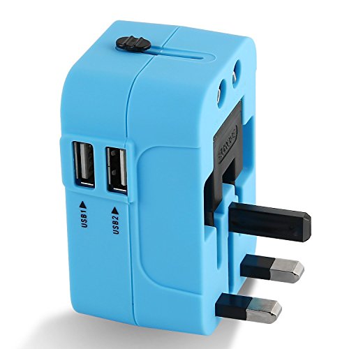 Travel Adapter, Joomfeen Worldwide All In One Universal Power Wall Charger Ac Power Plug Adapter With Dual Usb Charging Ports For Usa Eu Uk Aus Cell Phone Laptop (Blue/White) #TOP2