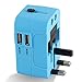 Travel Adapter, JOOMFEEN Worldwide All in One Universal Power Wall Charger AC Power Plug Adapter with Dual USB Charging Ports for USA EU UK AUS Cell Phone Laptop (Blue/White)