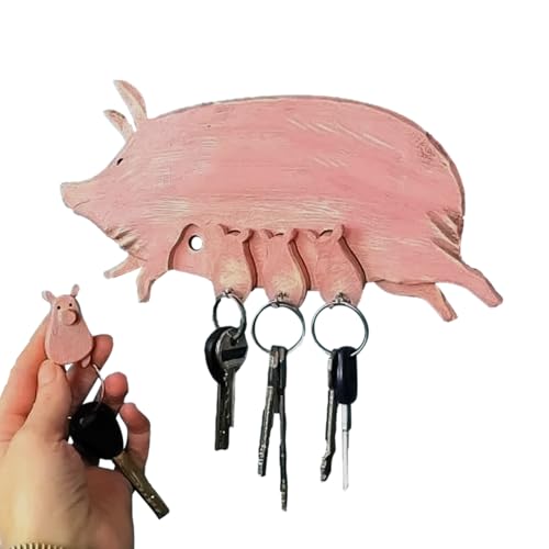 Porta llaves de cerdo - de pared de madera, decoración con forma, colgador de montaje, estante funcional resistente | Organizador colgante Premium para puerta de entrada, decoración de gabinete