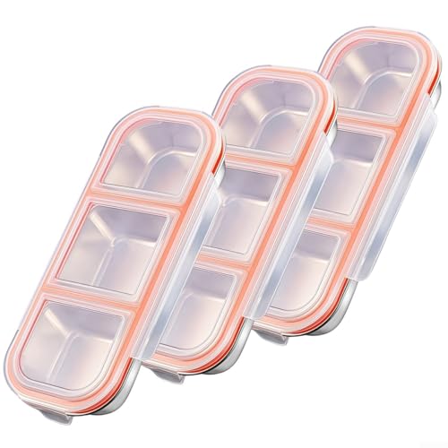 3Pas Boîtes à goûter en acier inoxydable avec 3 compartiments et couvercle anti-fuite pour stocker les collations, les fruits et les sauces séparément et en toute sécurité